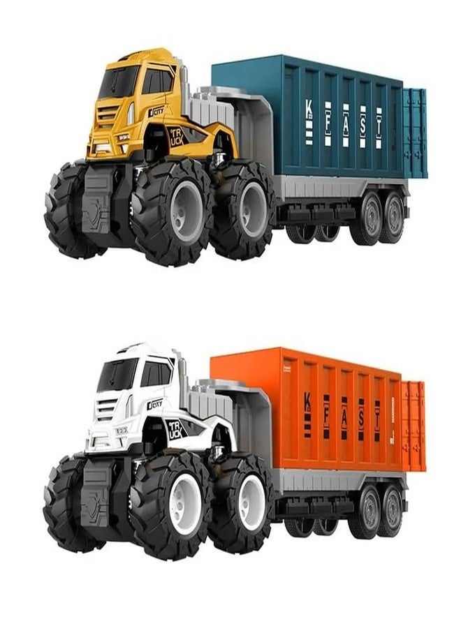 KONIGIN Play Game Kids Set of 2 Truck Toys Diecast Alloy Logistic Transportation Big Truck Toys with Friction Powered Miniature Toy for Boys and Girls (Multicolor) - Image 1